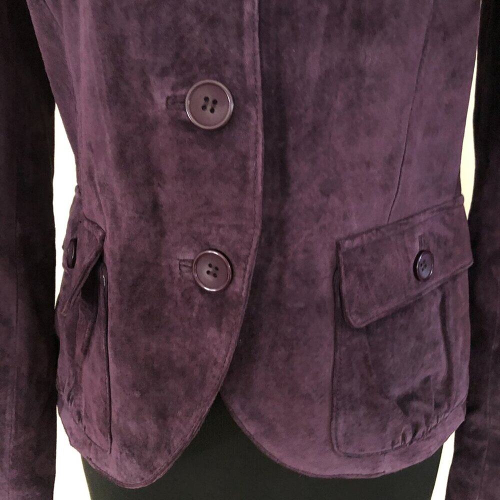 Cache Purple Fitted Leather Suede Jacket Top New Lined Banded Collar $248 NWT - Picture 12 of 15